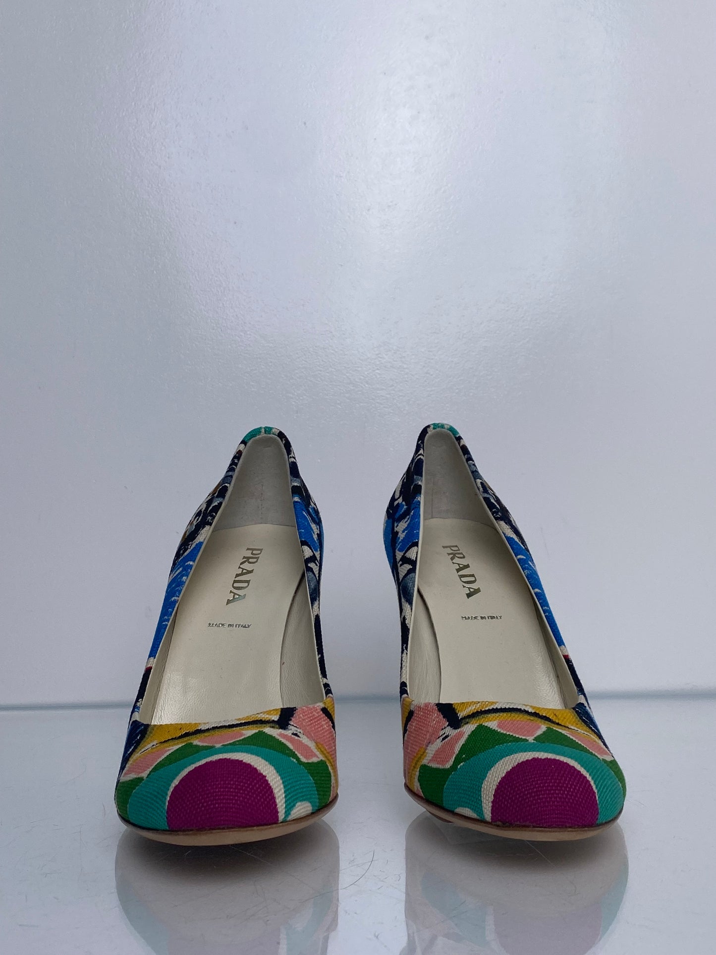 Prada Multicolor Canvas Heels, 36
