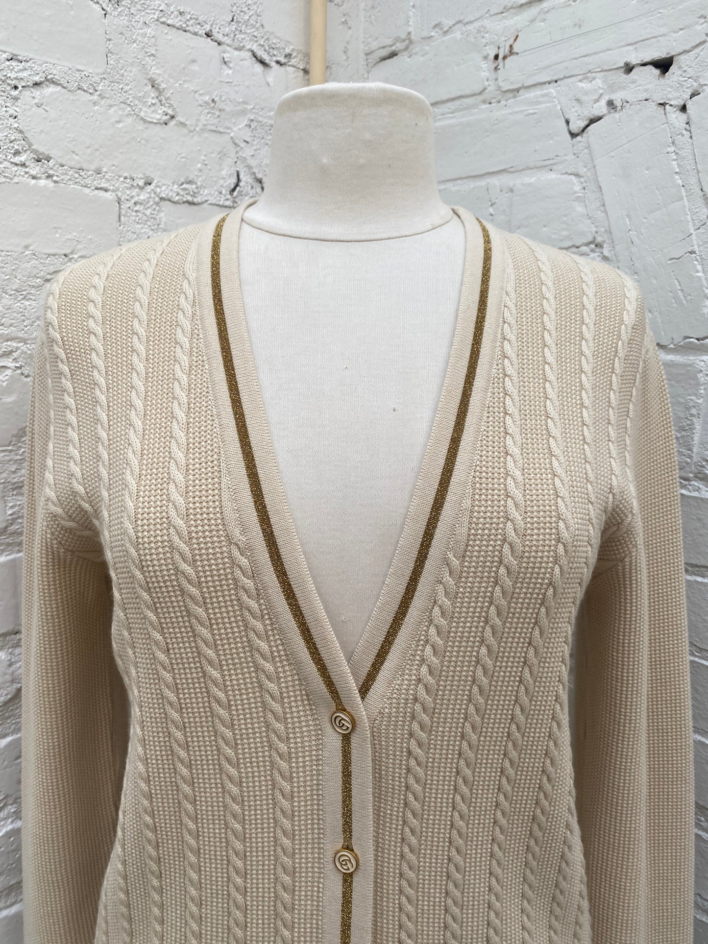Gucci Tan & Gold Wool & Cotton Blend Cardigan, S