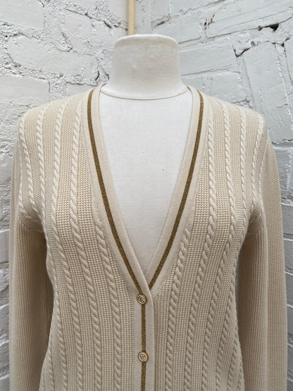 Gucci Tan & Gold Wool & Cotton Blend Cardigan, S