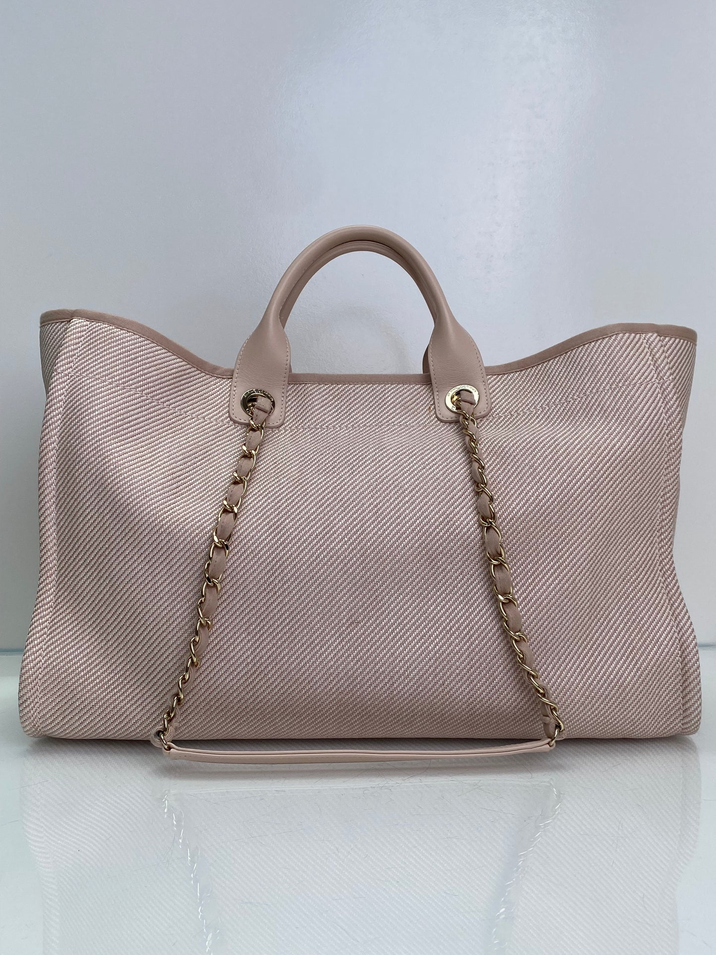 Chanel Light Pink Mixed Fibers Deauville Tote Bag GHW