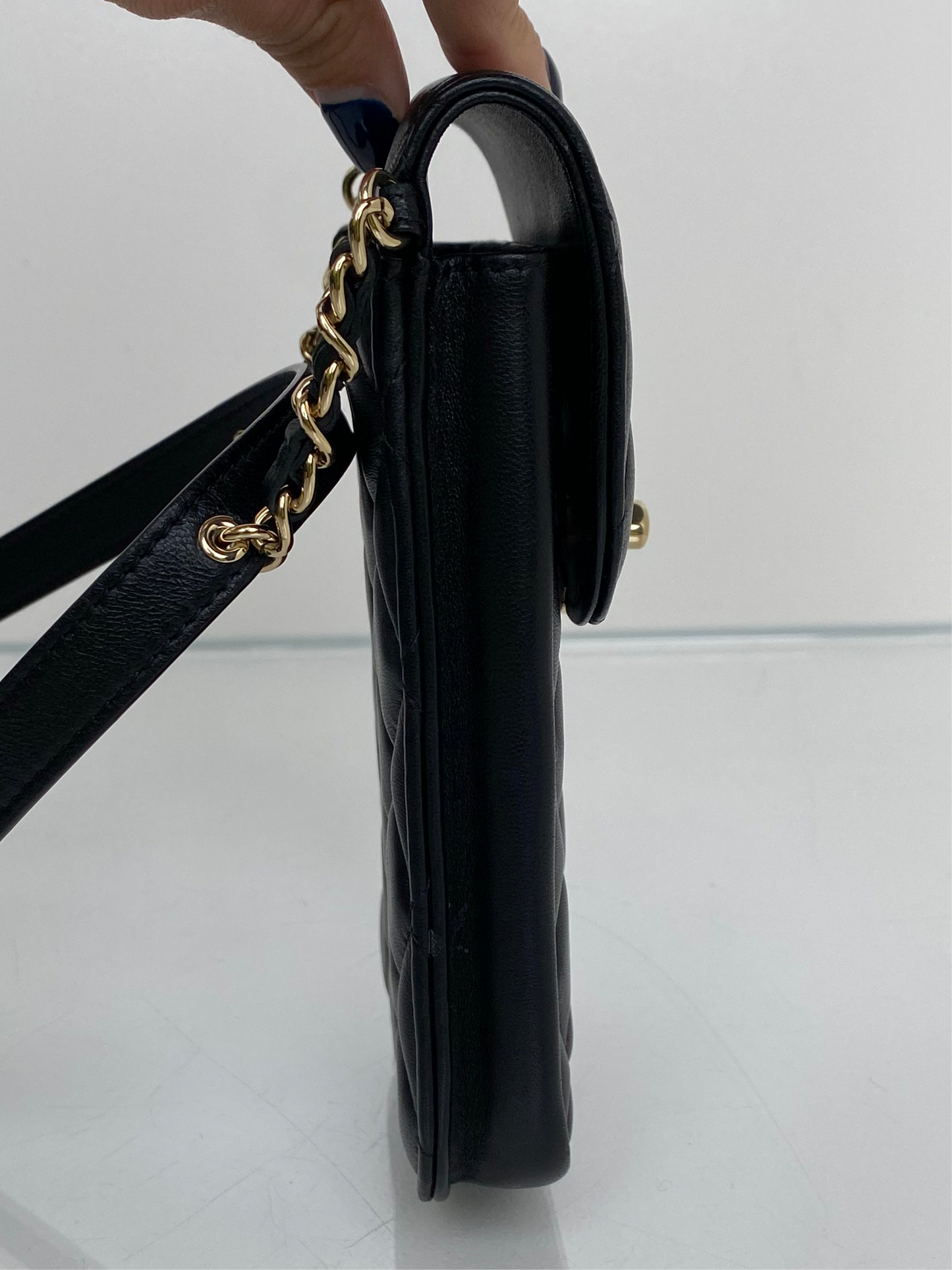 Chanel Black Lambskin Quilted Phone Holder