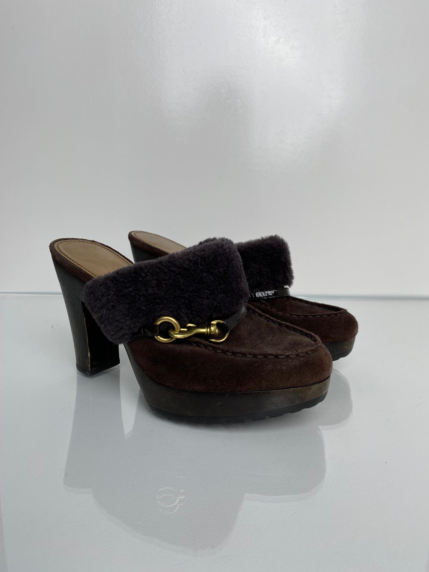 Coach Brown Suede/Fur Mules, 8