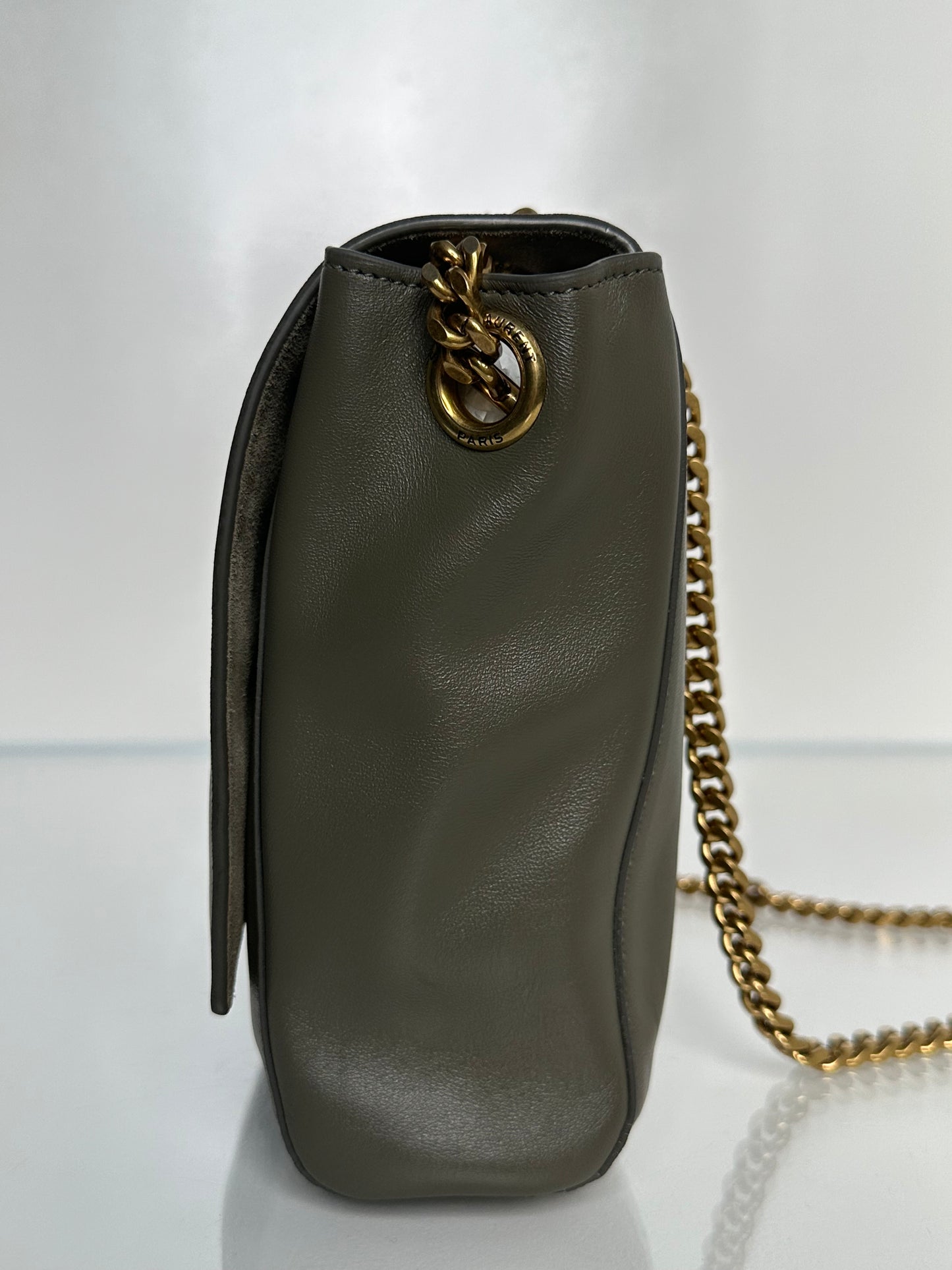 Saint Laurent Grey / Taupe Suede Reversible Kate Bag GHW