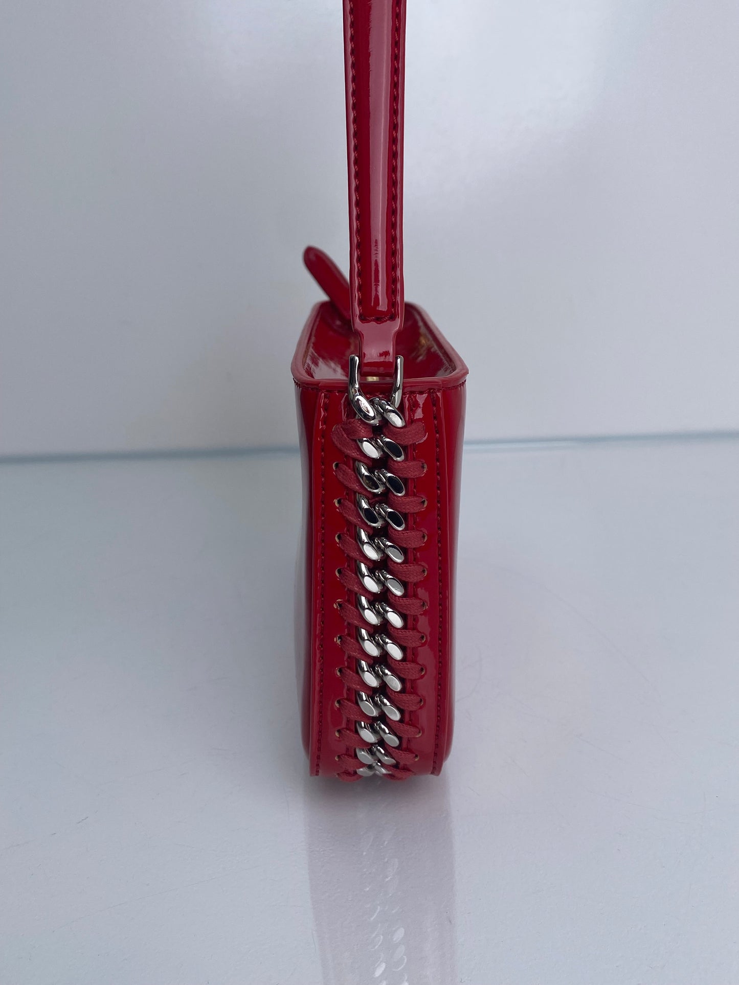 Stella McCartney Red Frayme Patent Faux Leather Shoulder Bag TTHW