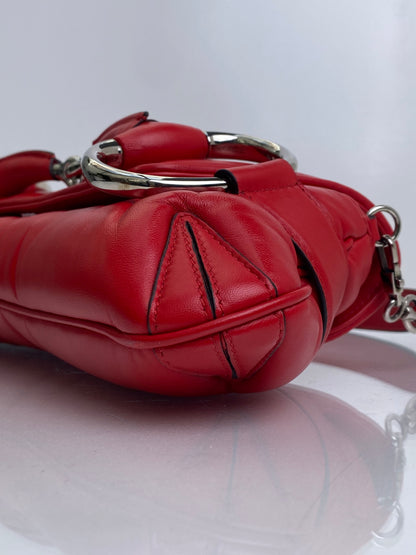 Gucci Red Napa Vertical Horsebit Clutch Bag SHW