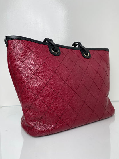 Chanel Burgundy & Black Quilted Tote Bag SHW