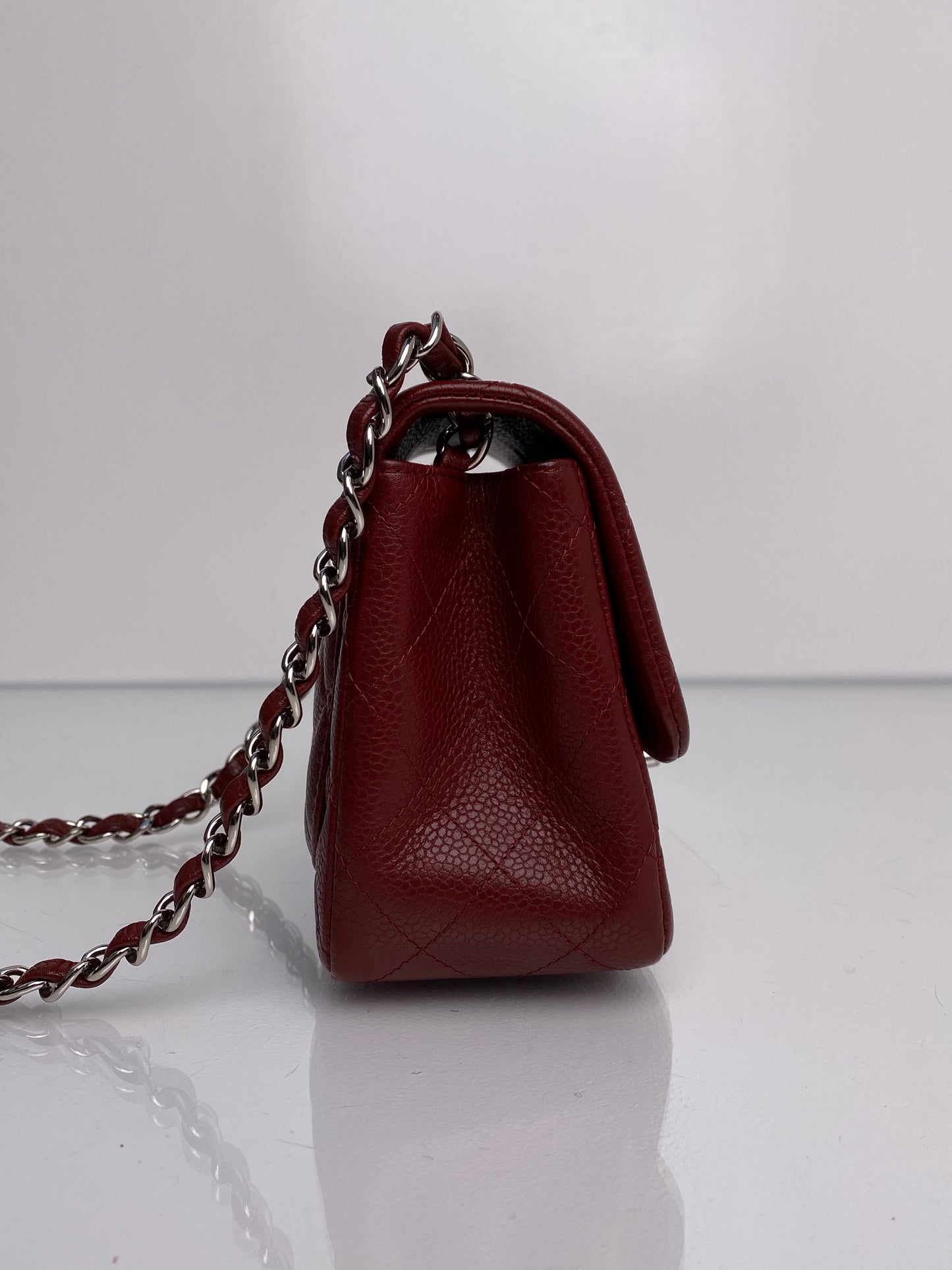 Chanel Classic Mini Square Bordeaux Caviar Leather SHW