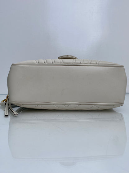 Gucci White & Web Stripe Strap Marmont Top Handle Bag GHW