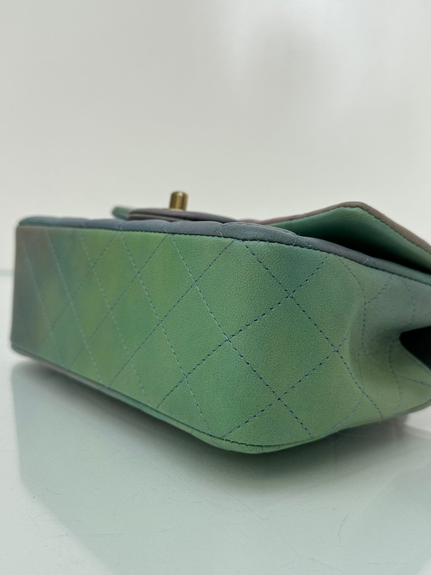 Chanel Green, Purple, & Blue Gradient Mini Rectangle Top Handle Bag GHW 22S