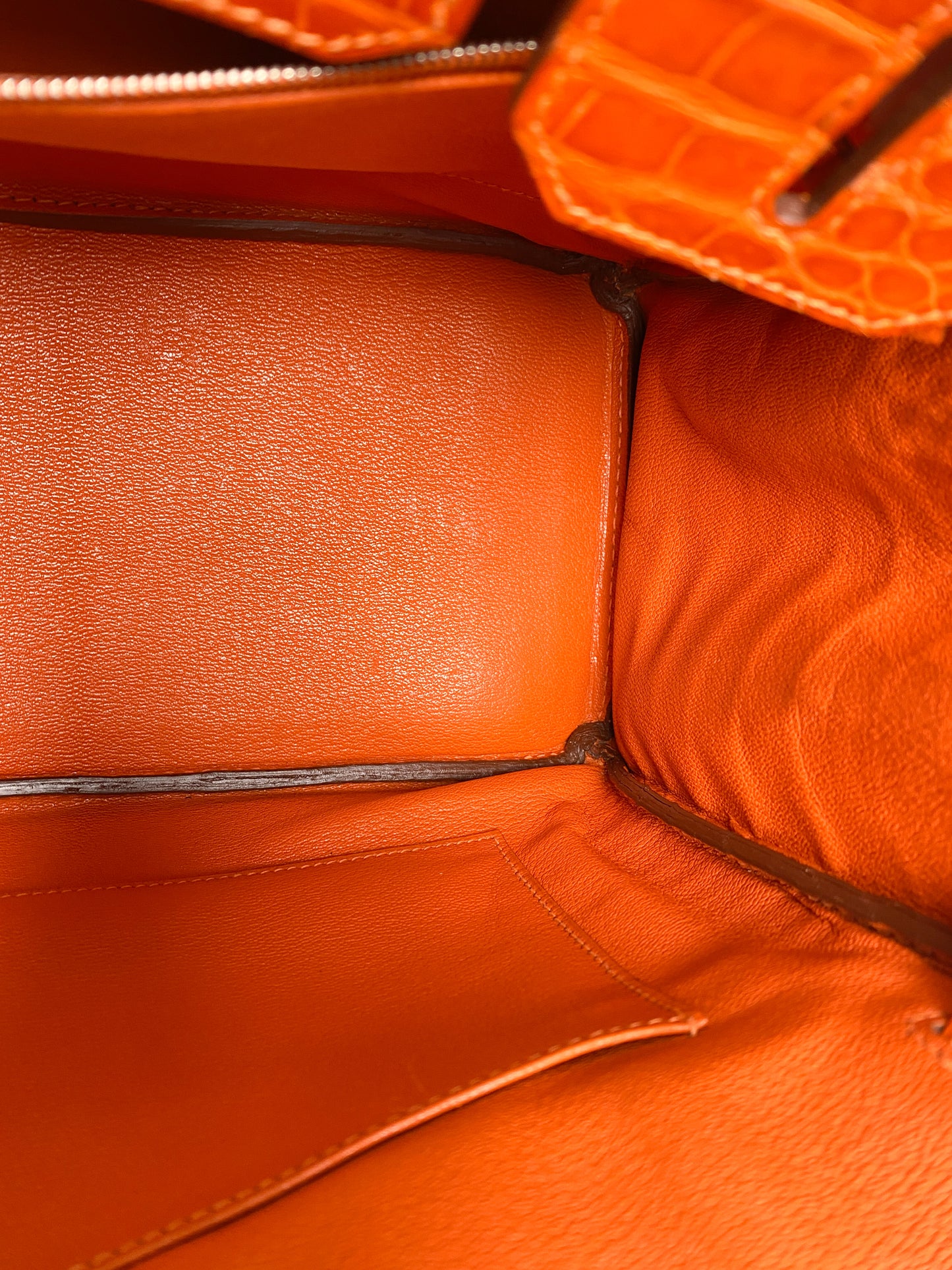 Hermes Birkin 30 Shiny Porosus Orange PHW #L