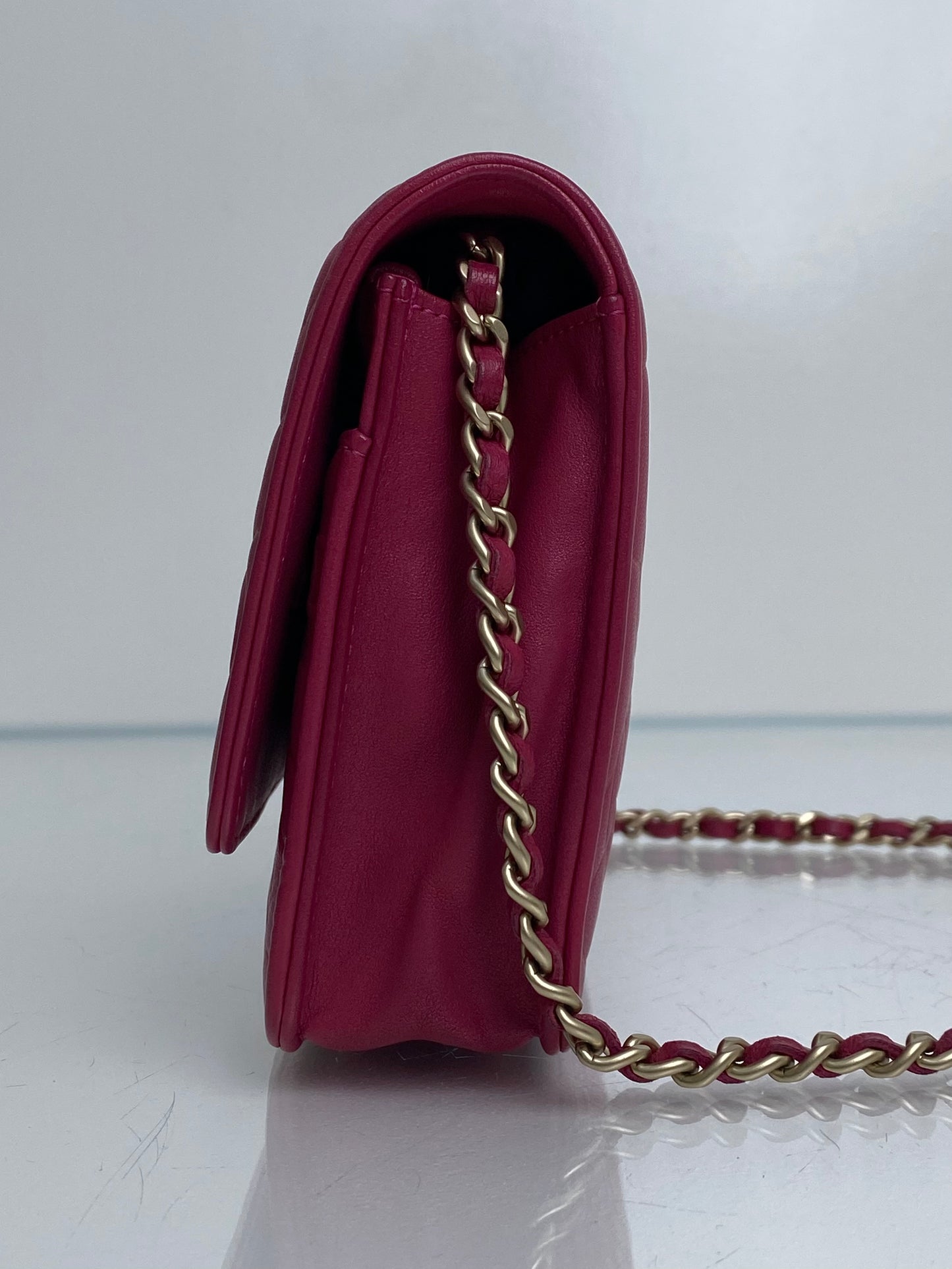 Chanel Pink Camellia Embossed Leather WOC GHW