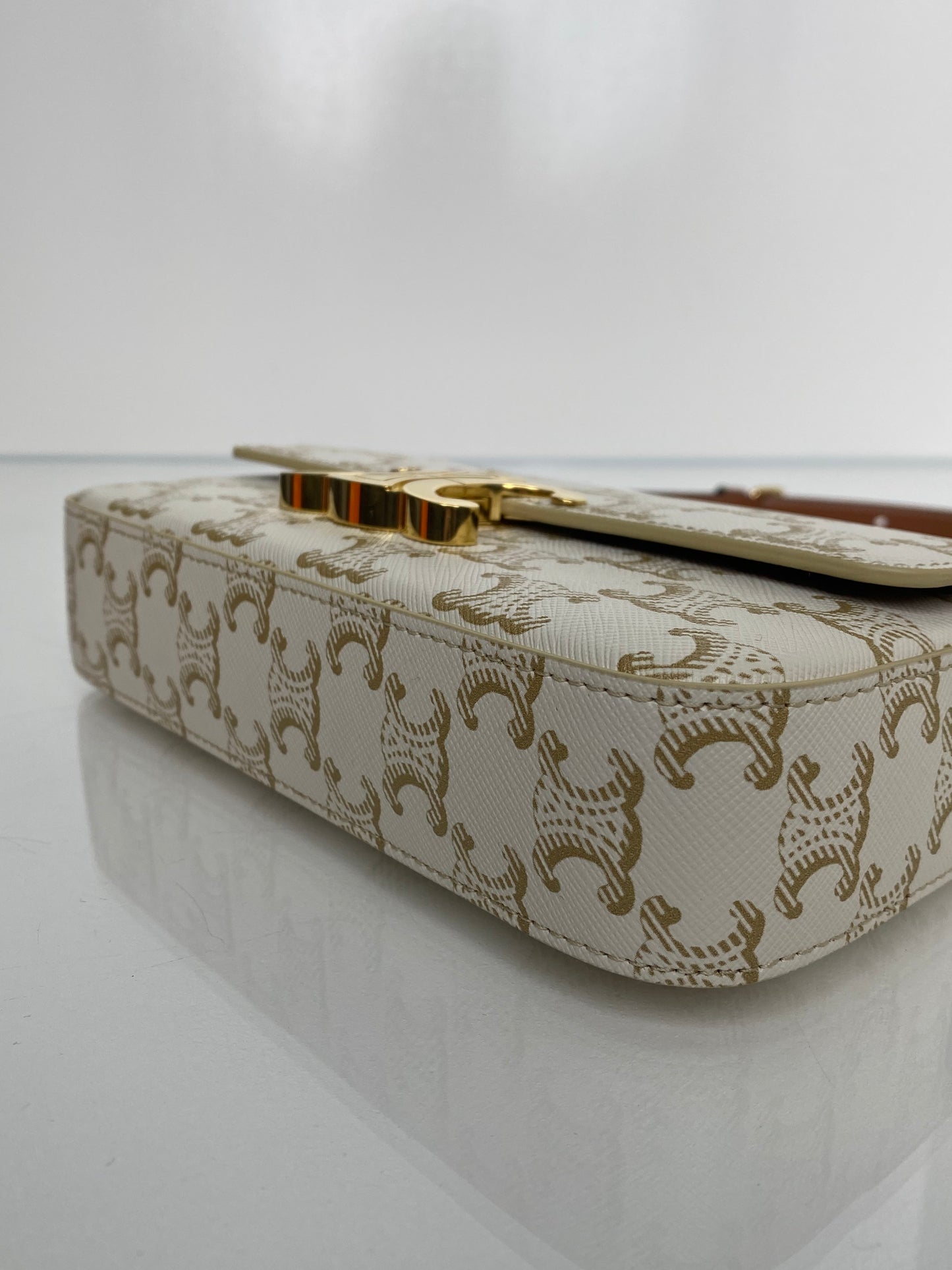 Celine White & Brown Triomphe Claude Shoulder Bag GHW