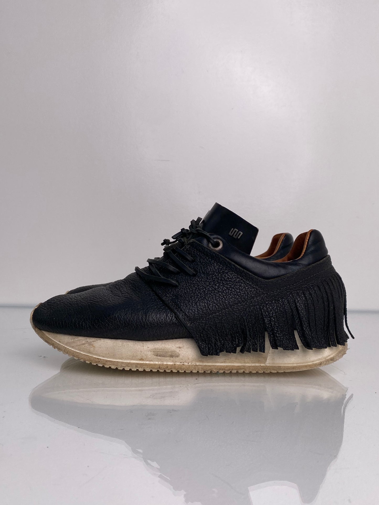 EsseUtEsse Black Leather Fringe Sneakers, 38