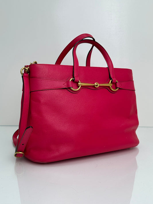 Gucci Bright Brit Pink Leather Tote/Crossbody Bag