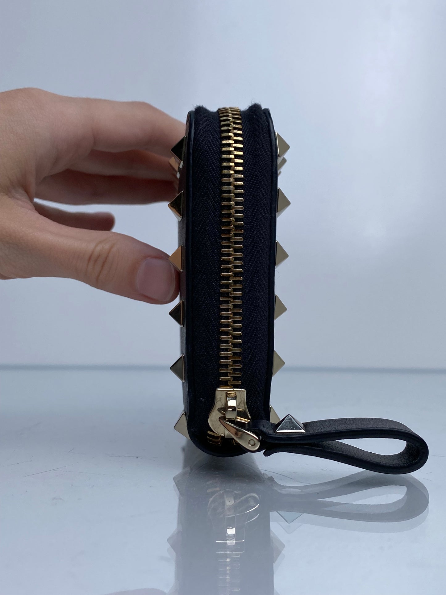 Valentino Black Rockstud Accent Long Zip Wallet GHW