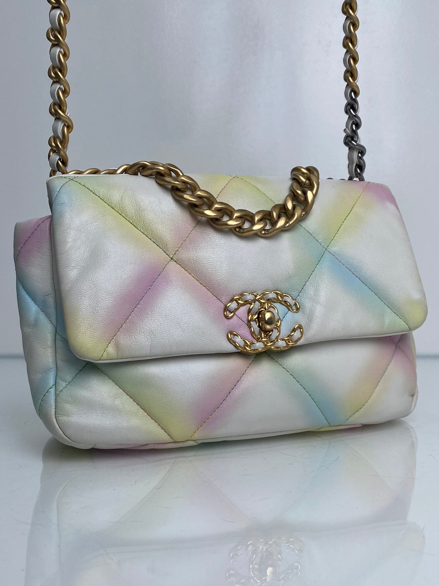 Chanel White & Multicolor Pastel Small 19 Bag TTHW