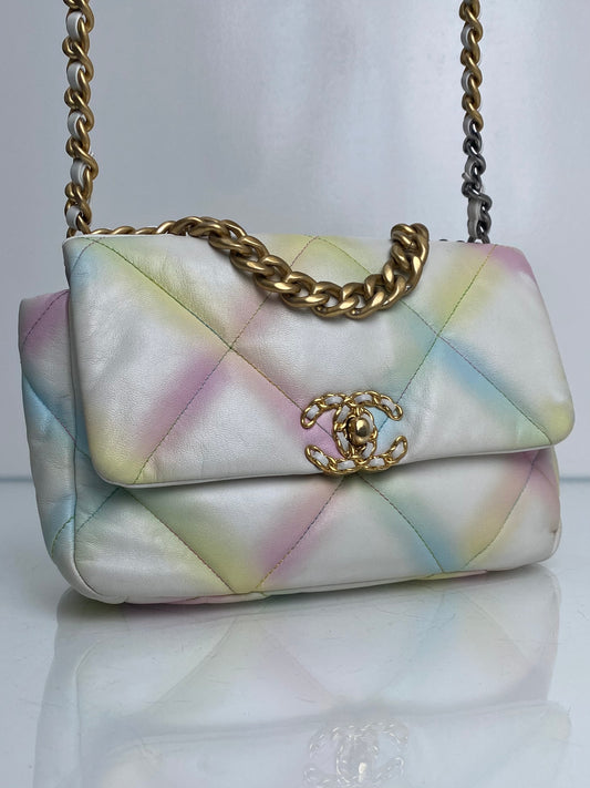 Chanel White & Multicolor Pastel Small 19 Bag TTHW
