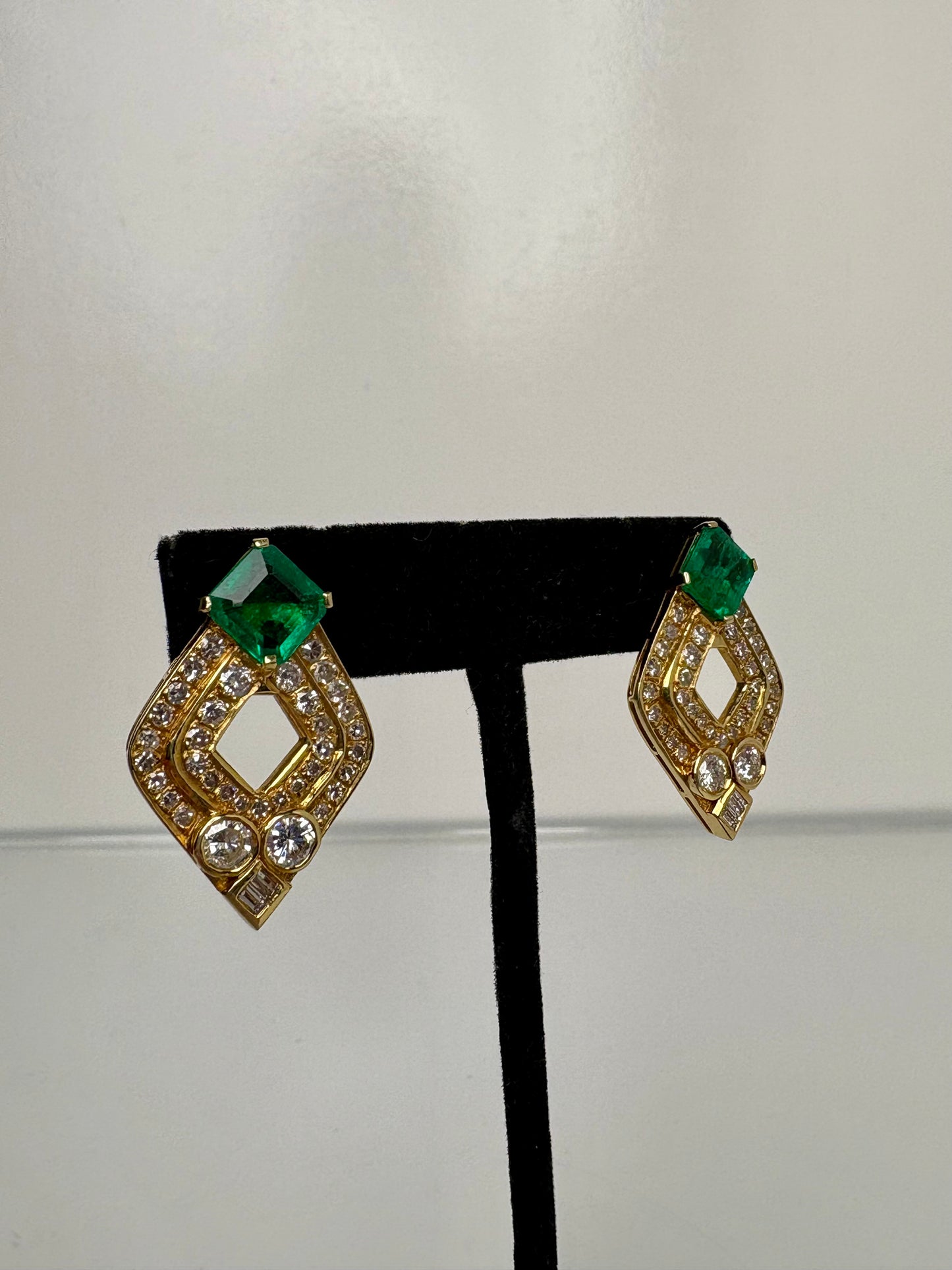 18KY Colombian Emerald & Diamond GIA Earrings