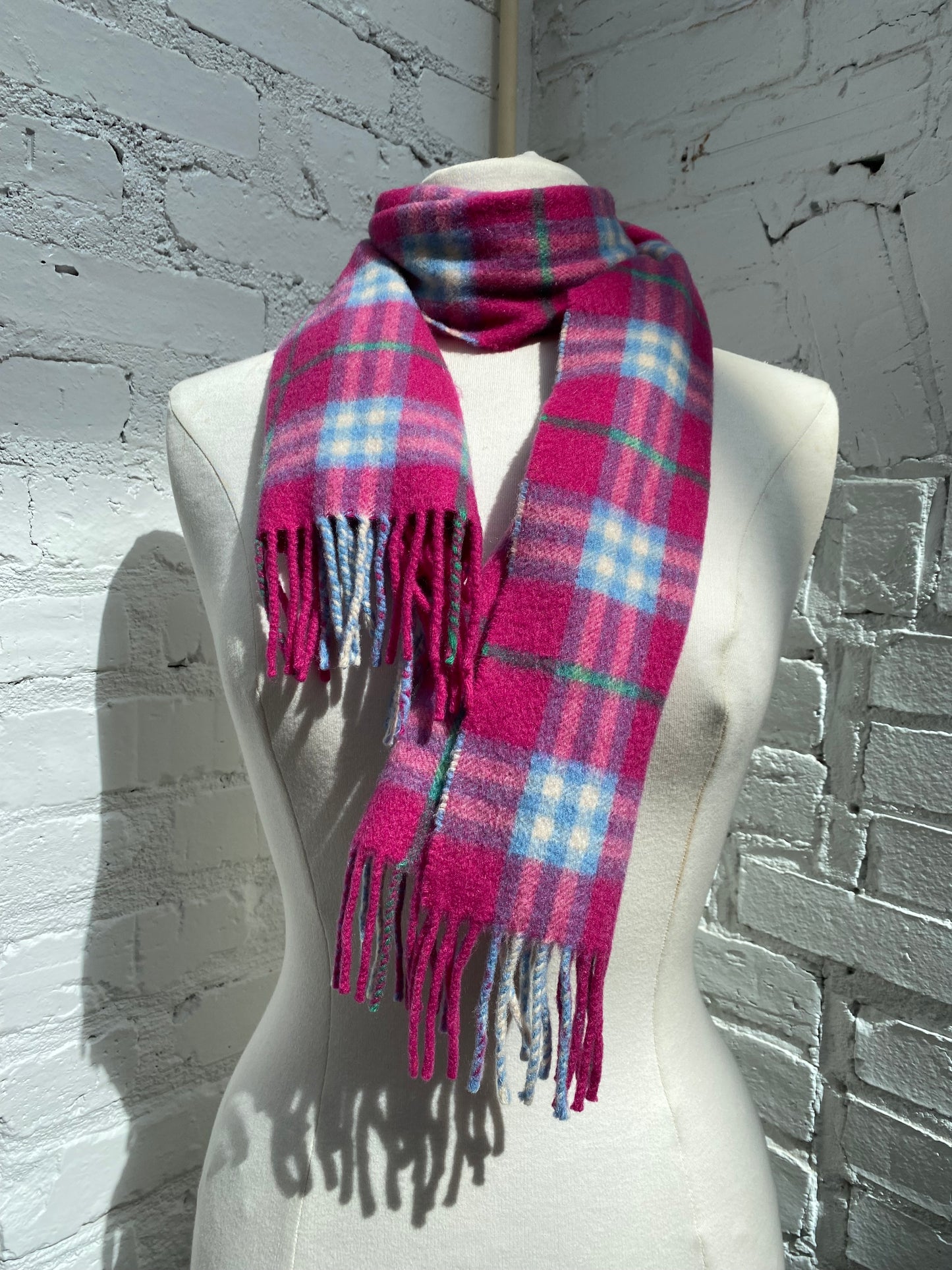 Burberry Pink, Green, & Blue Plaid Cashmere Scarf