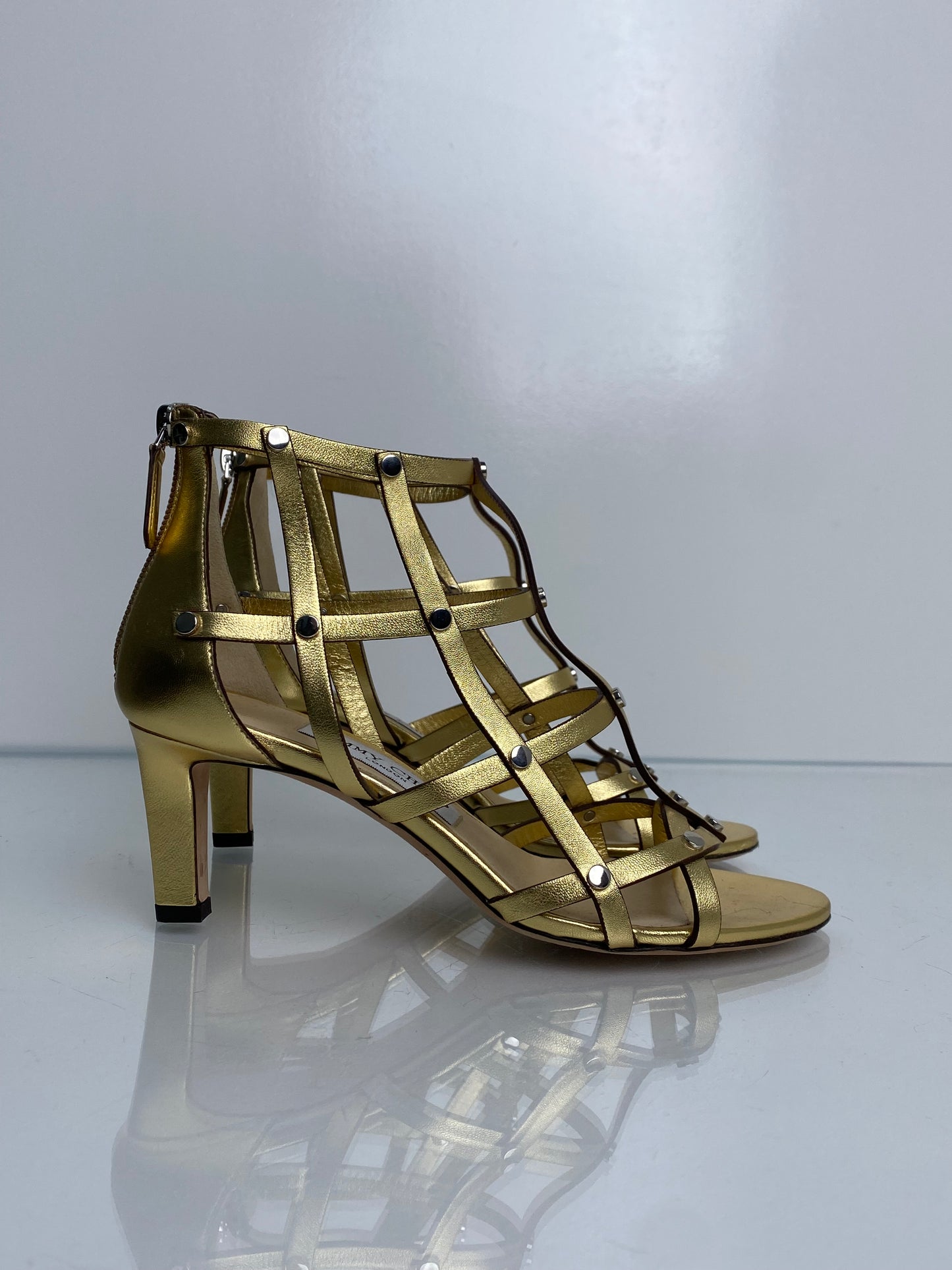 Jimmy Choo Gold Studded Gladiator Heels, 36