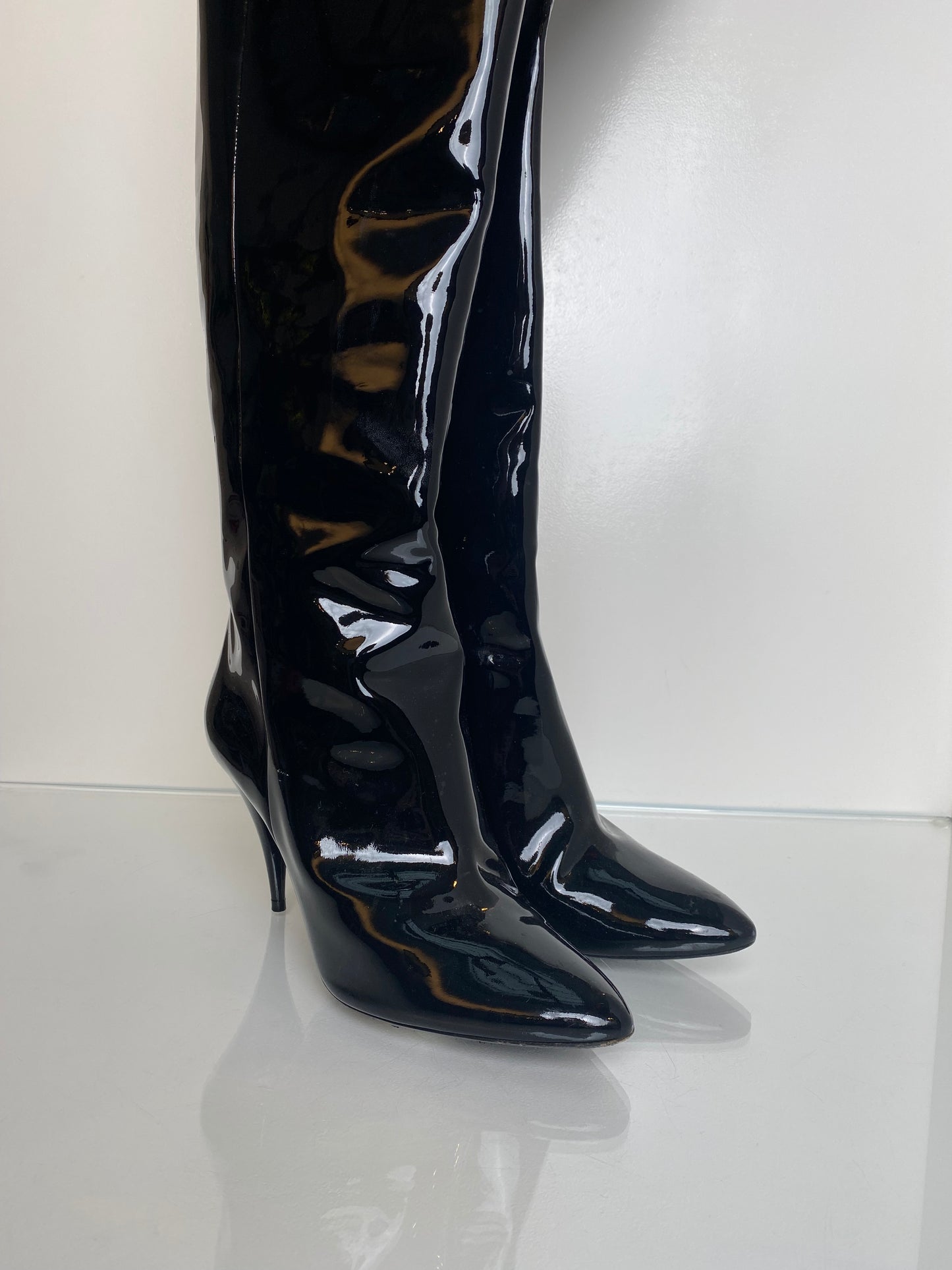 Saint Laurent Black Patent Over The Knee Boots, 40.5