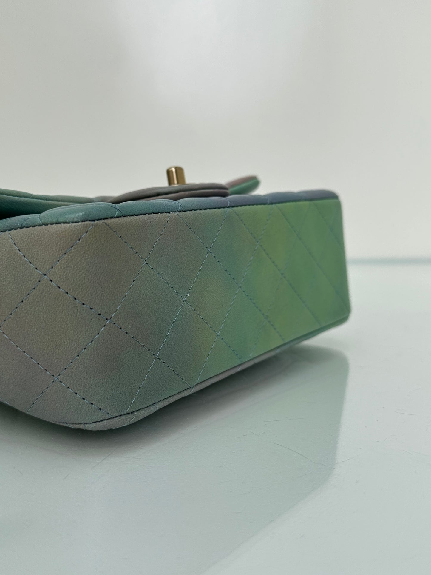 Chanel Green, Purple, & Blue Gradient Mini Rectangle Top Handle Bag GHW 22S