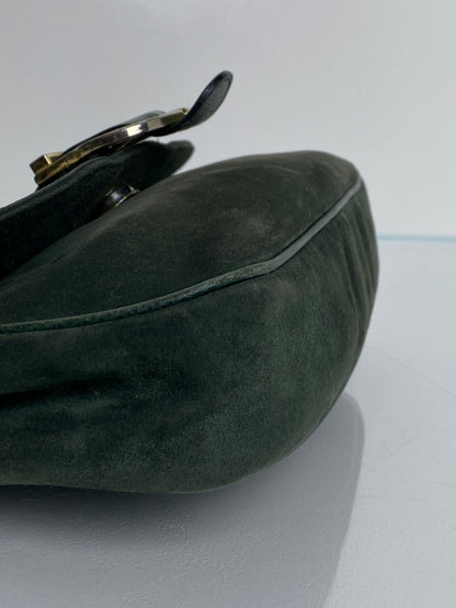 Ferragamo Vintage Green Velvet Crossbody Bag GHW