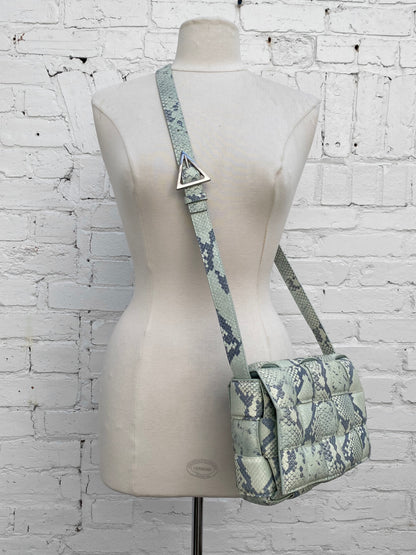 Bottega Veneta Padded Casette Gray & Mint Python Embossed Crossbody Bag SHW