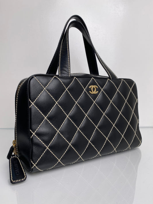 Chanel Wild Stitch Black Calfskin Tote Bowler GHW