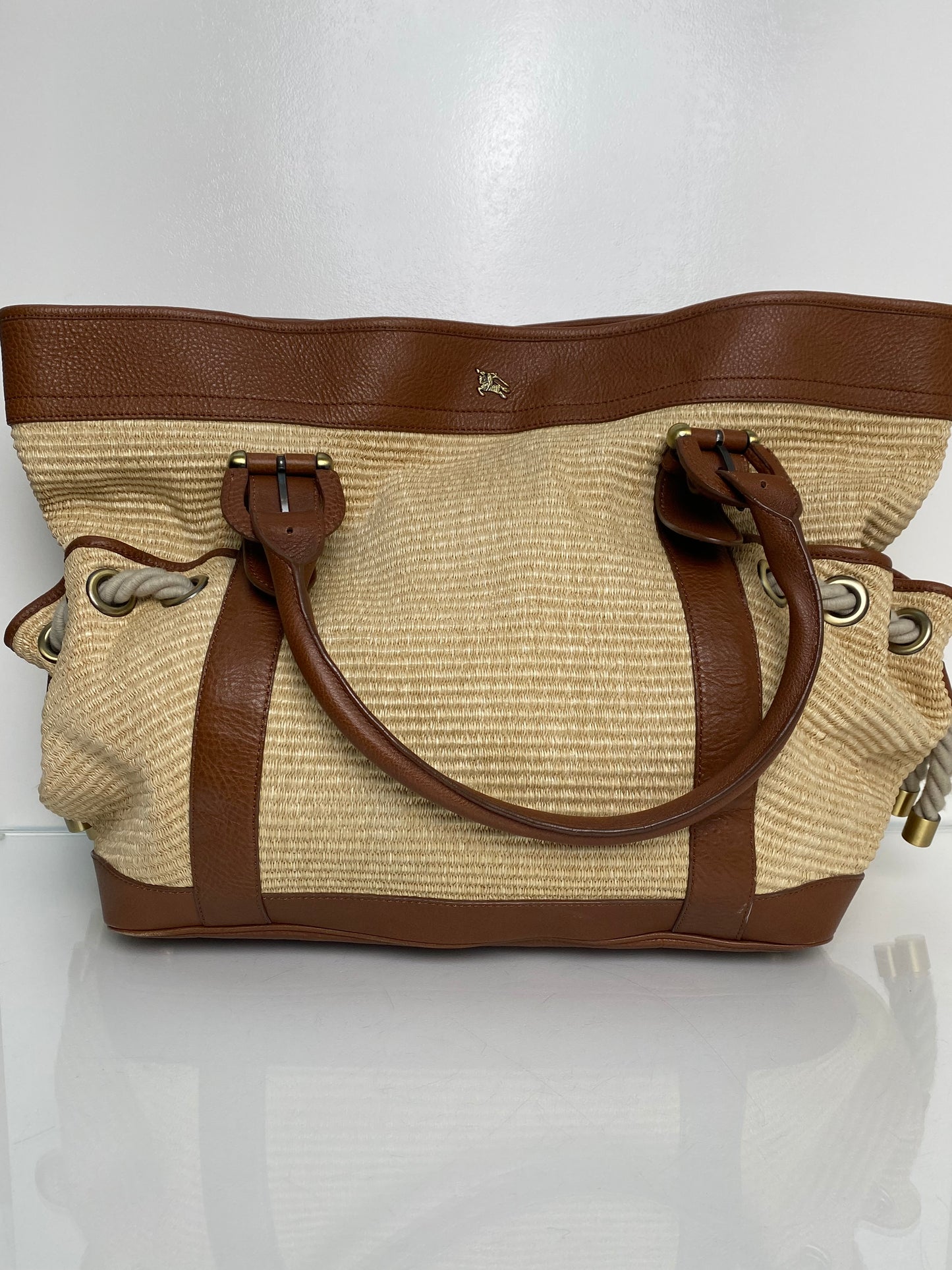 Burberry Brown Raffia Nautical Tote GHW