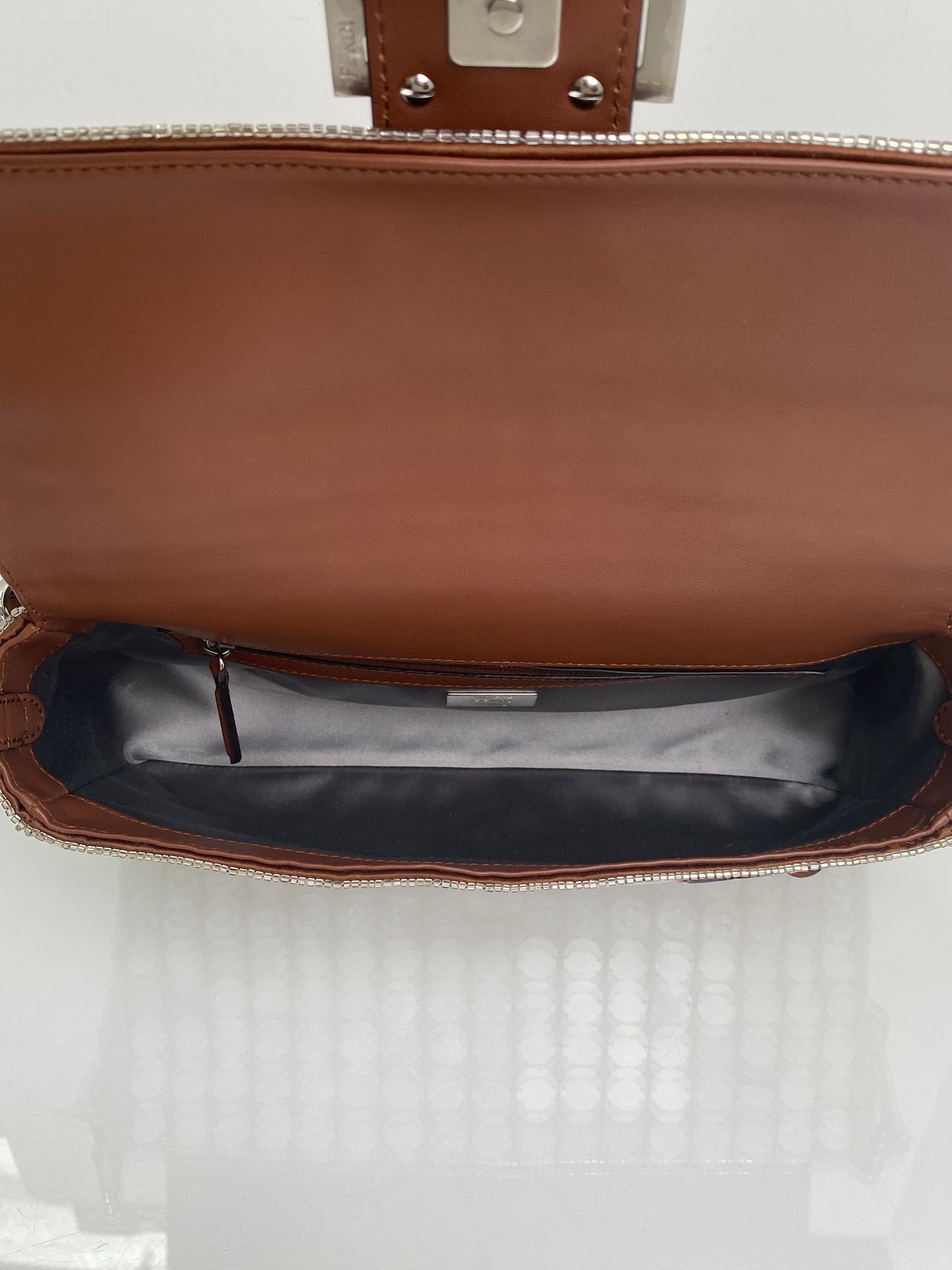 Fendi Brown & Silver Sequin Baguette Bag SHW