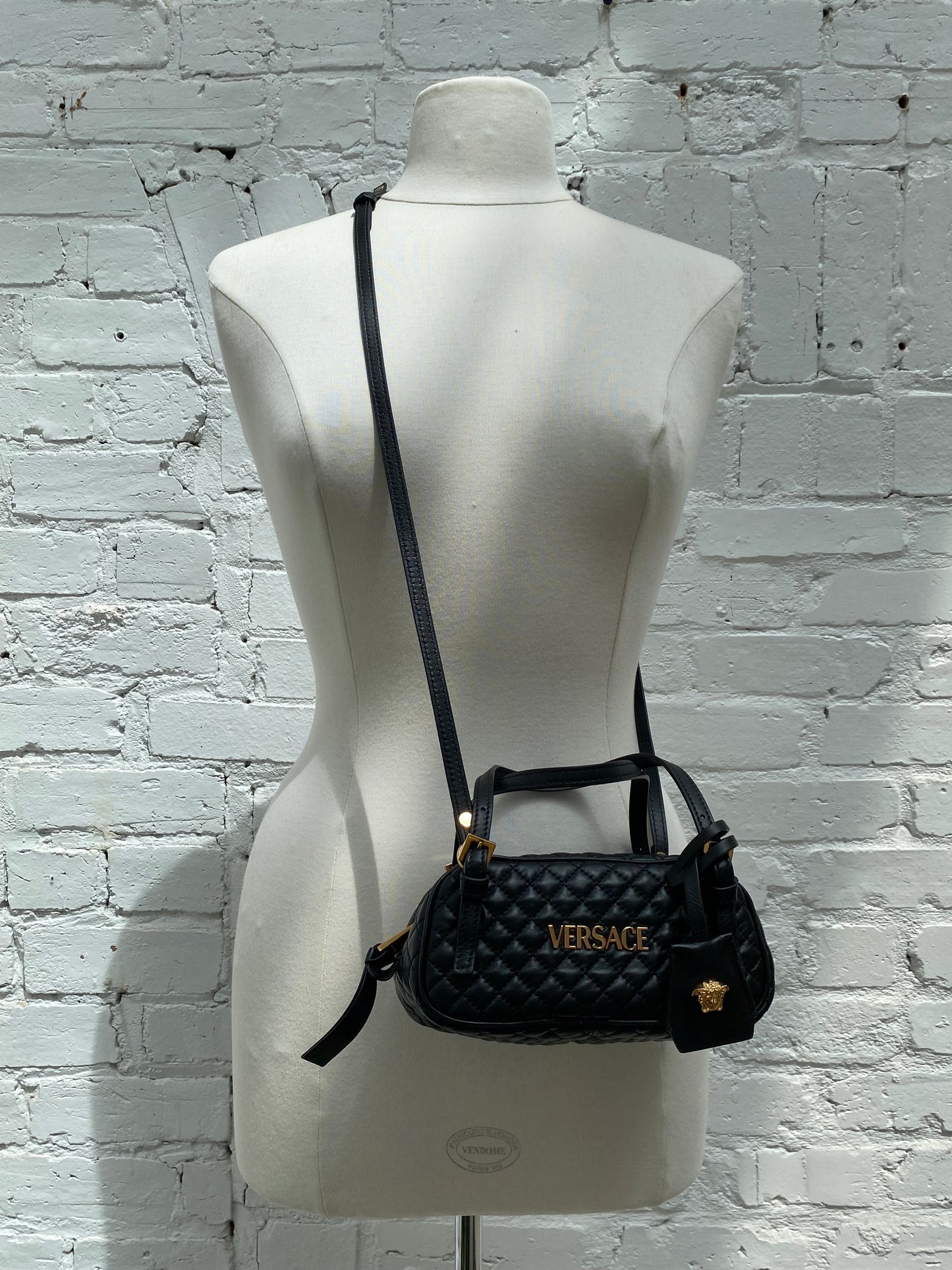 Versace Black Tag Bowling Crossbody Bag GHW