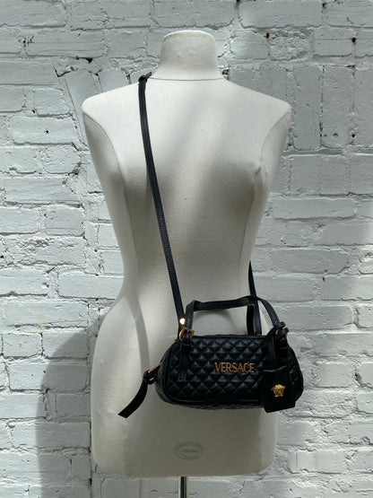 Versace Black Tag Bowling Crossbody Bag GHW