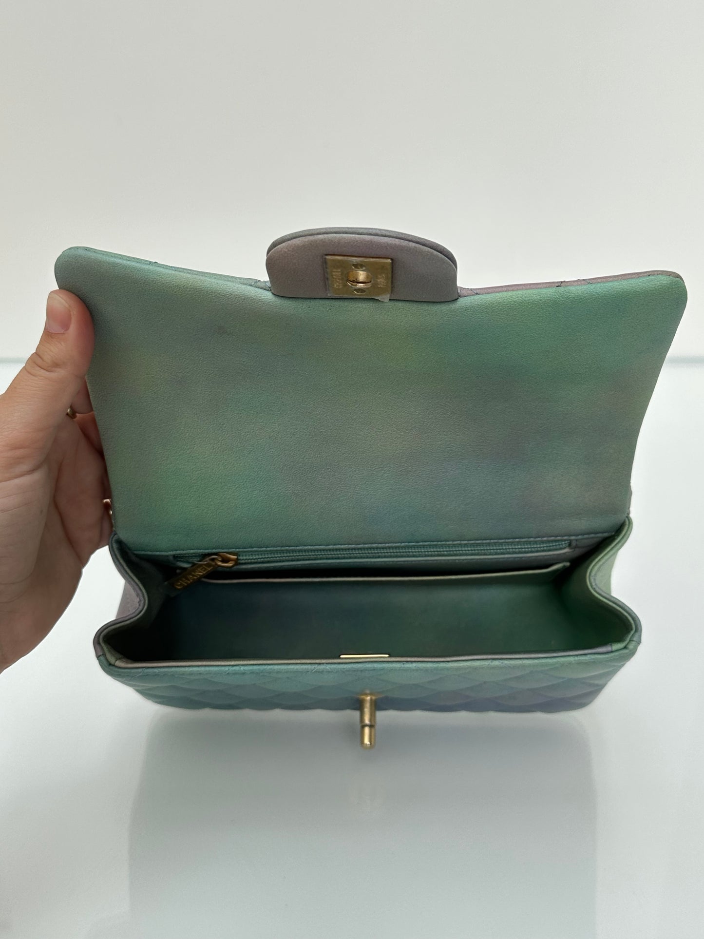 Chanel Green, Purple, & Blue Gradient Mini Rectangle Top Handle Bag GHW 22S
