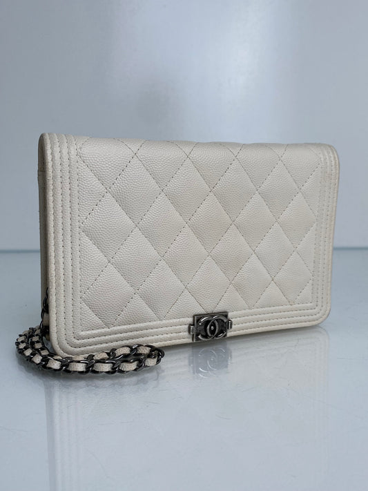 Chanel Cream Cavair Boy Wallet On Chain Bag RHW #23