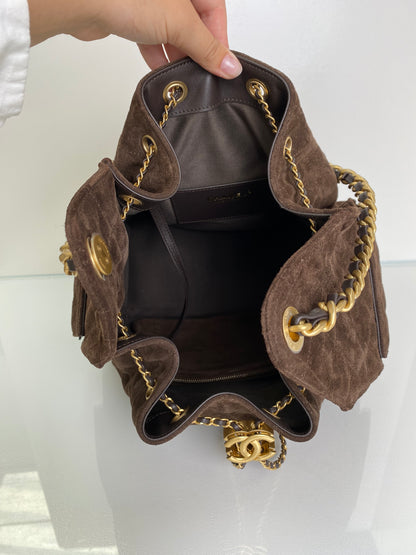Chanel Dark Brown Suede Medium 25 Hobo Bag GHW