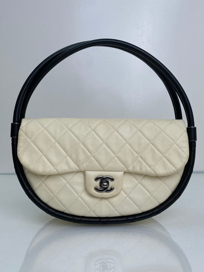 Chanel White & Black Lambskin Hula Hoop Bag SHW