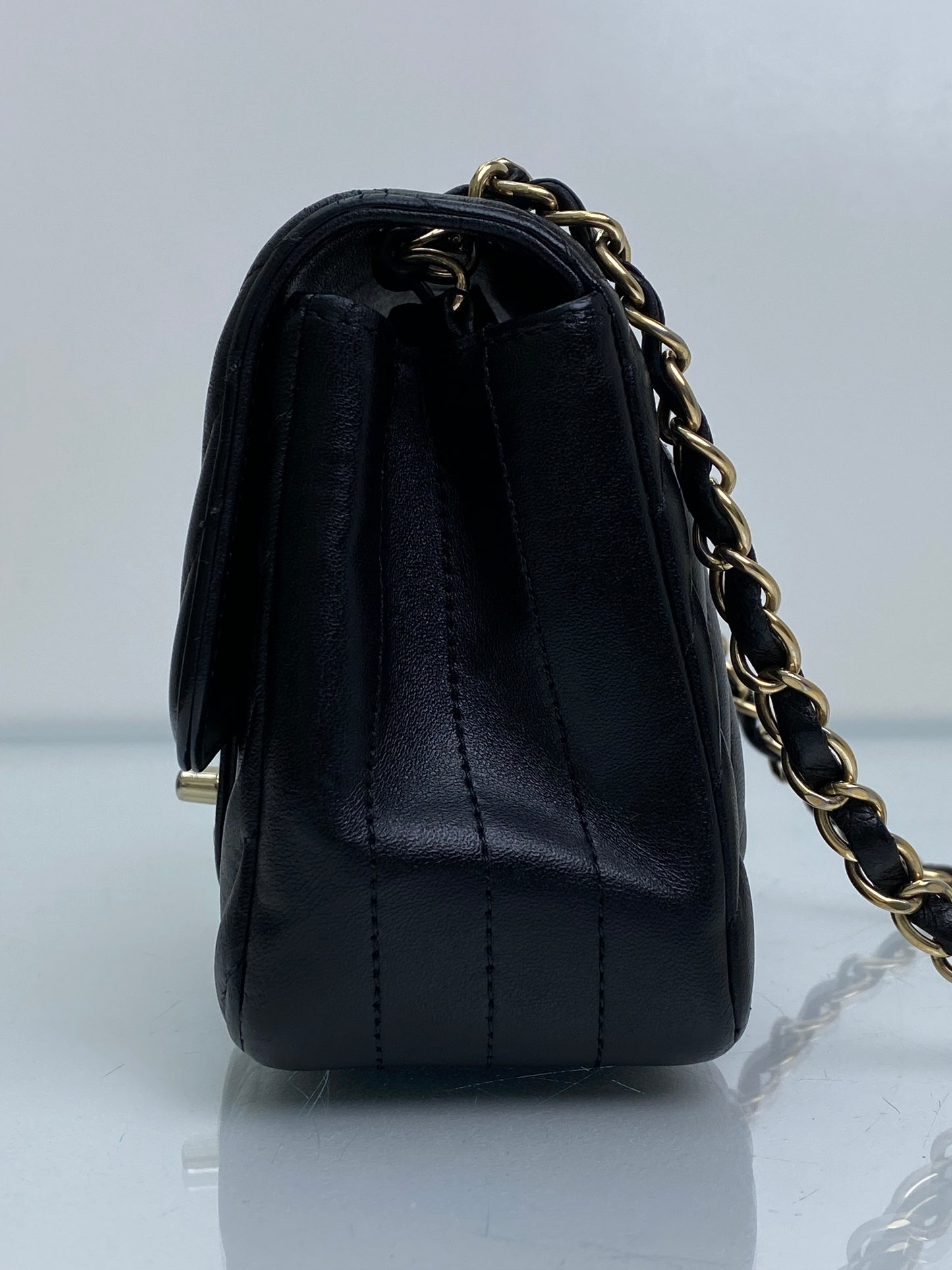 Chanel Black Chevron Lambskin Classic Mini Square Flap Bag GHW #23
