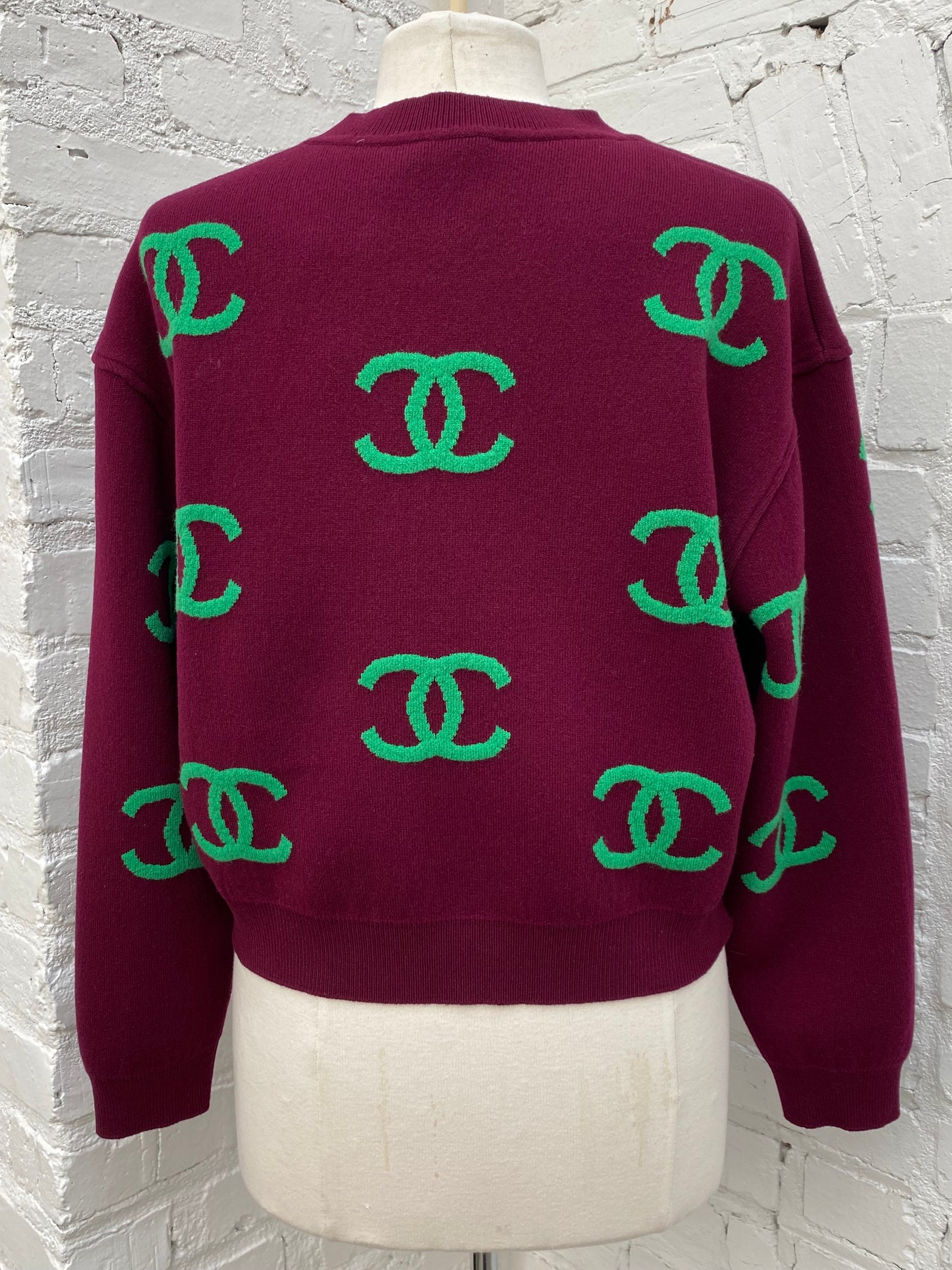 Chanel Burgundy/Green CC Logo Sweater, 42