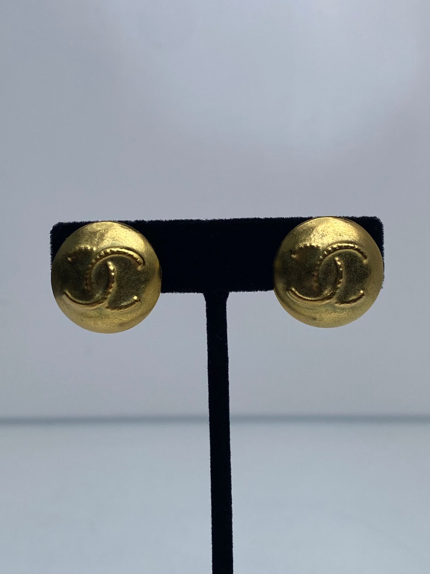 Chanel Gold Tone Vintage Embossed CC Clip On Earrings