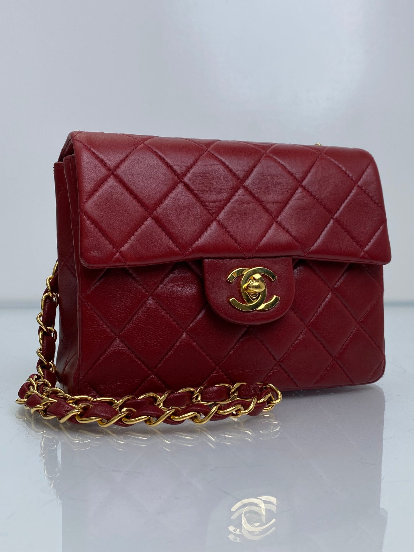 Chanel Bordeaux Red Classic Vintage Lambskin Mini Square Bag GHW #54