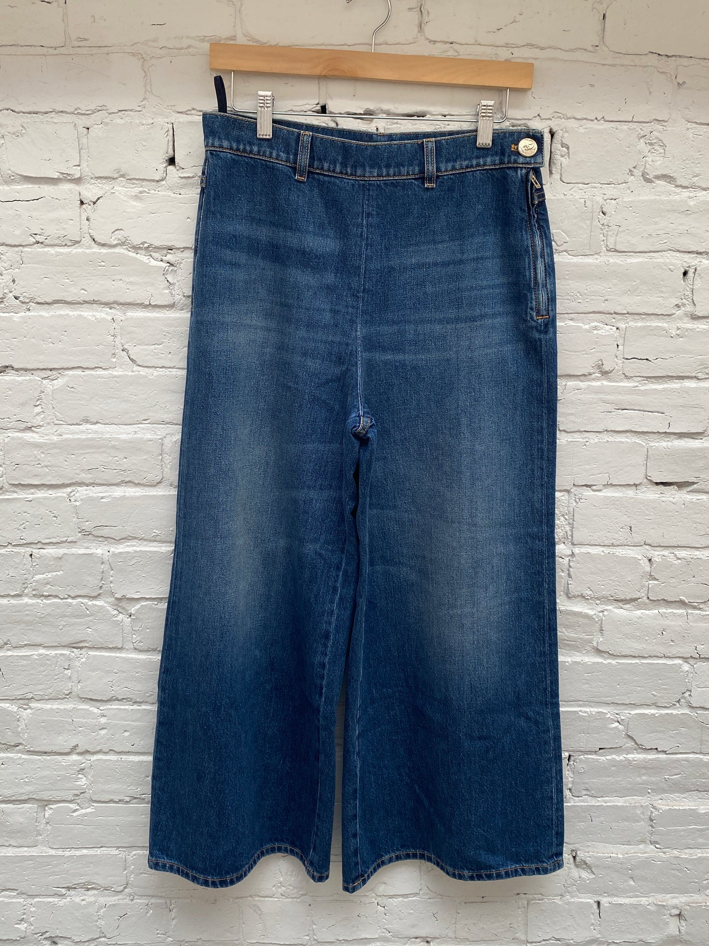 Chanel Dark Wash Wide Leg Cropped Jeans, 38