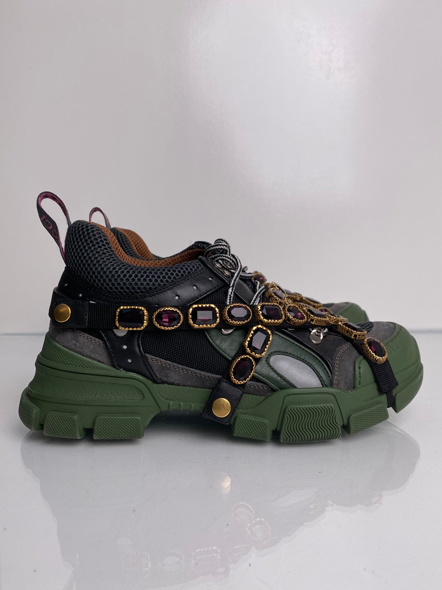 Gucci Green Bejewled Sneakers, 41.5