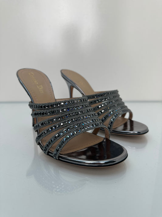 Dior Silver Patent & Crystal Heels, 41.5