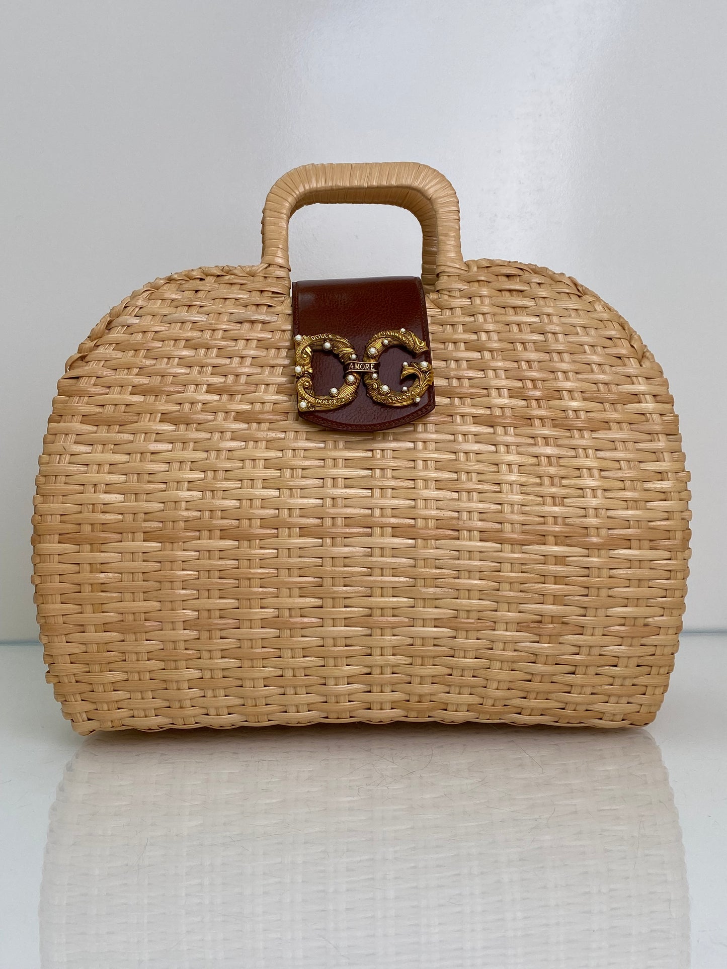 Dolce & Gabbana Tan & Brown DG Amore Wicker Handbag GHW
