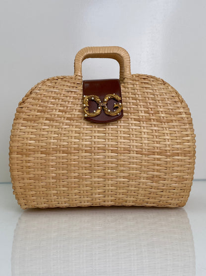 Dolce & Gabbana Tan & Brown DG Amore Wicker Handbag GHW