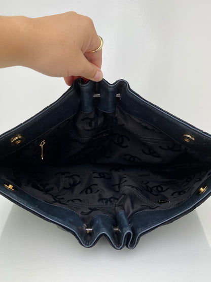 Chanel Vintage Black Velvet Tote Bag GHW