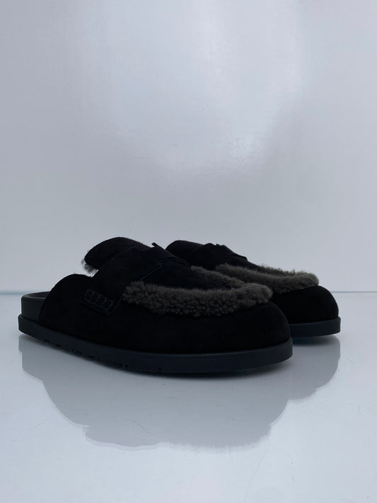 Hermes Go Mules Black Shearling 41