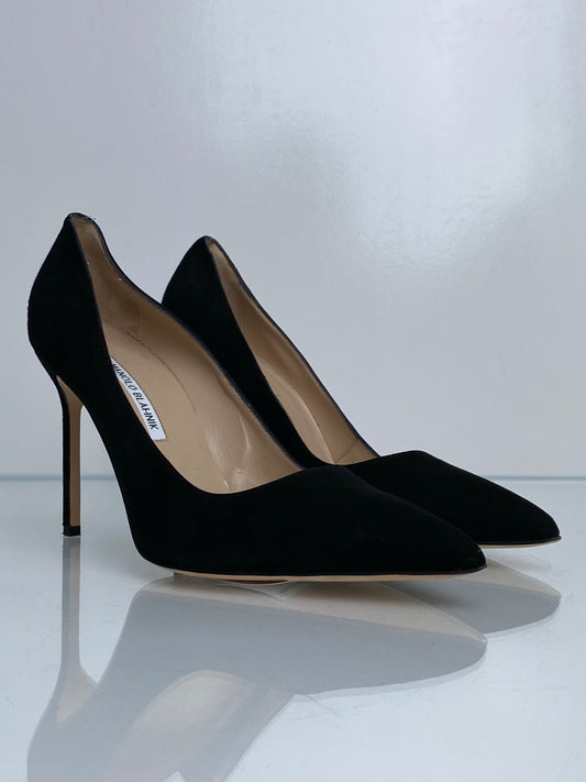 Manolo Blahnik Black Suede Heels, 42