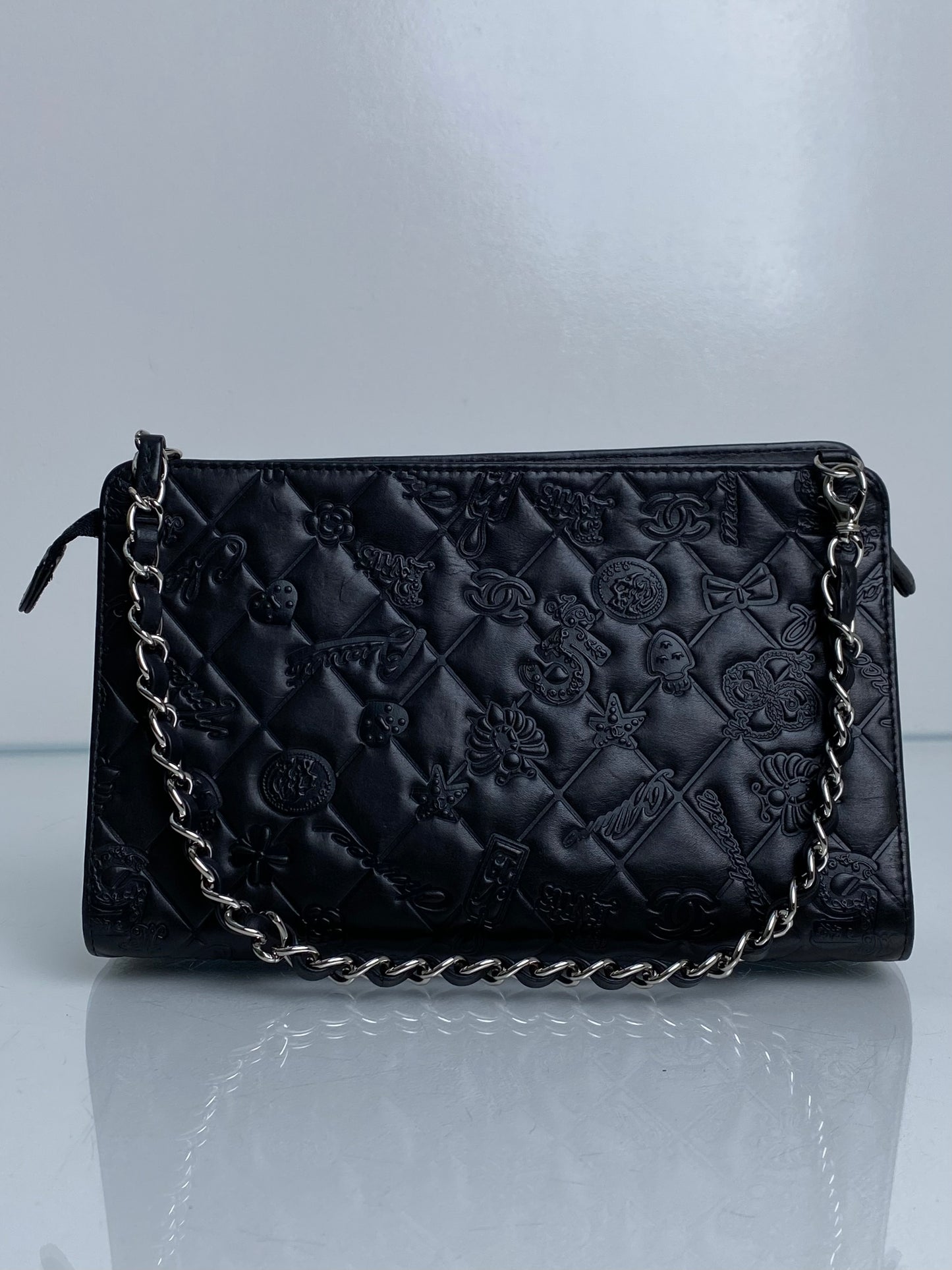 Chanel Lucky Charm Black Patent Short Chain Clutch SHW